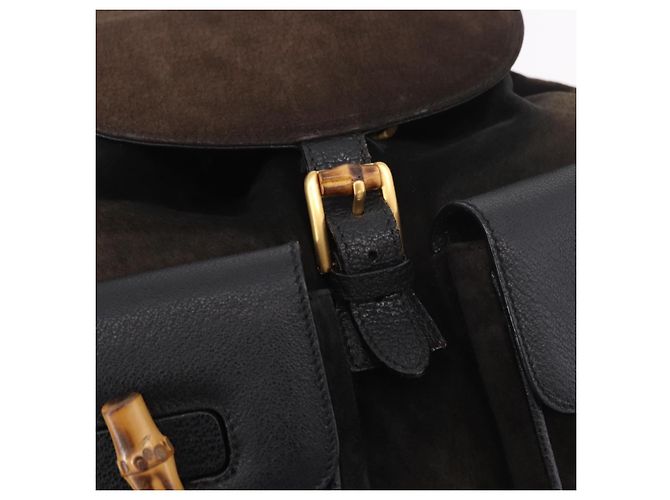 GUCCI Bamboo Rucksack Wildleder Marineblau Gold 003 2058 0016 Auth mr2566 Golden - vista 21