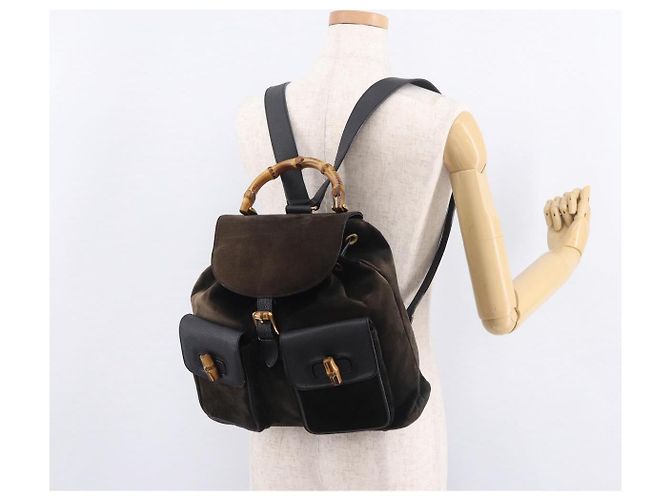GUCCI Bamboo Rucksack Wildleder Marineblau Gold 003 2058 0016 Auth mr2566 Golden - vista 28