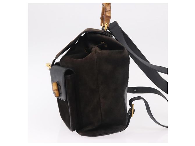GUCCI Bamboo Rucksack Wildleder Marineblau Gold 003 2058 0016 Auth mr2566 Golden - vista 3