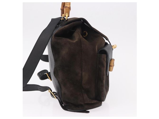 GUCCI Bamboo Rucksack Wildleder Marineblau Gold 003 2058 0016 Auth mr2566 Golden - vista 4