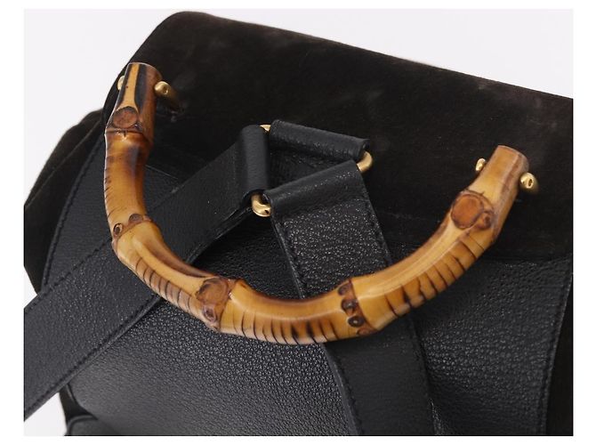 GUCCI Bamboo Rucksack Wildleder Marineblau Gold 003 2058 0016 Auth mr2566 Golden - vista 6