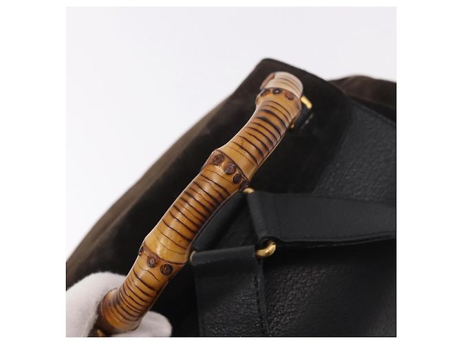 GUCCI Bamboo Rucksack Wildleder Marineblau Gold 003 2058 0016 Auth mr2566 Golden - vista 7