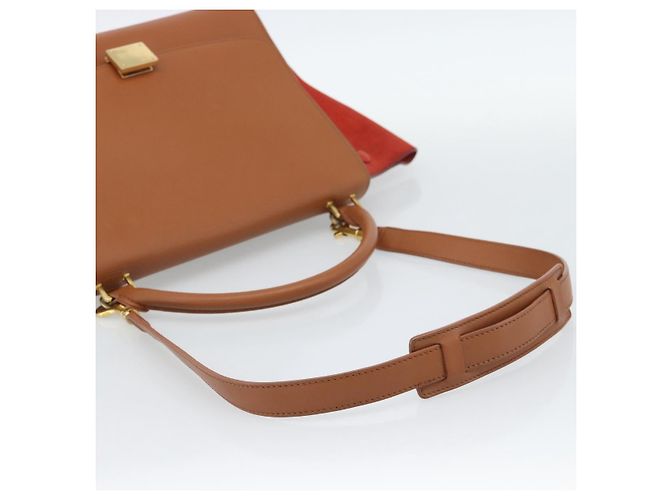 Céline Borsa CELINE Trapeze in pelle 2way Marrone Oro Auth 189874A D'oro - vista 8