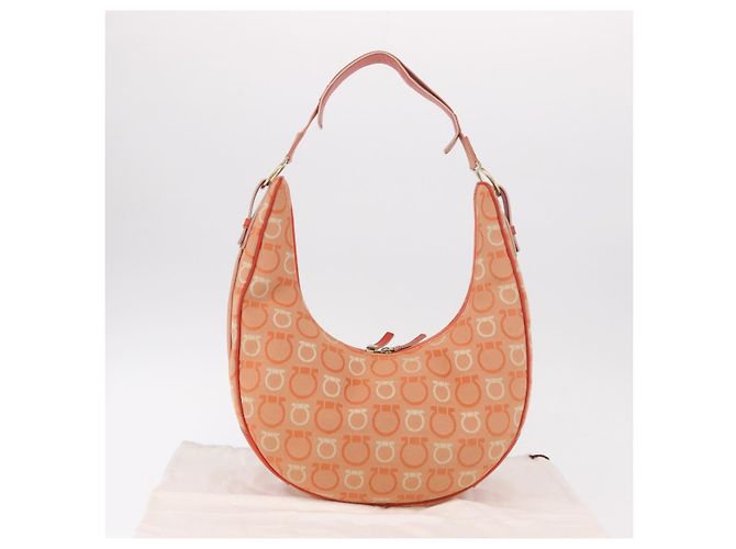 Borsa a tracolla Salvatore Ferragamo Gancini Canvas Orange Gold Auth BA13723V D'oro Arancione - vista 12