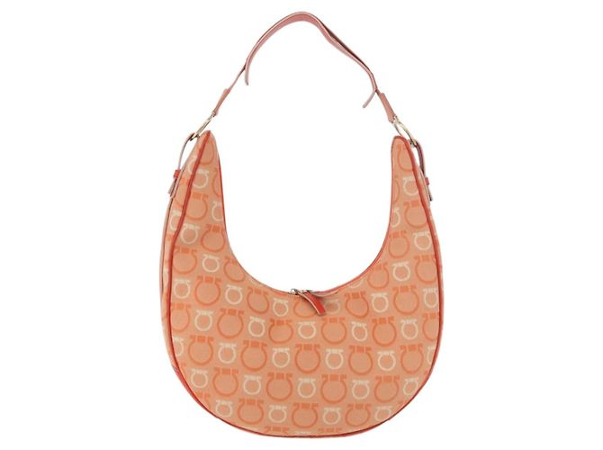Borsa a tracolla Salvatore Ferragamo Gancini Canvas Orange Gold Auth BA13723V D'oro Arancione - vista 13