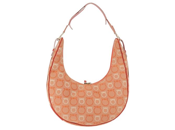 Borsa a tracolla Salvatore Ferragamo Gancini Canvas Orange Gold Auth BA13723V D'oro Arancione - vista 2