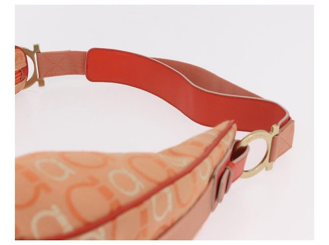 Borsa a tracolla Salvatore Ferragamo Gancini Canvas Orange Gold Auth BA13723V D'oro Arancione - vista 8