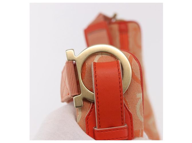 Borsa a tracolla Salvatore Ferragamo Gancini Canvas Orange Gold Auth BA13723V D'oro Arancione - vista 9