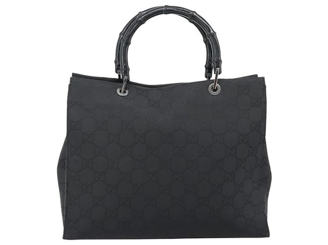 Borsa GUCCI GG Canvas Bamboo Nylon Nero Argento 002 1010 Auth ep15037 - vista 2