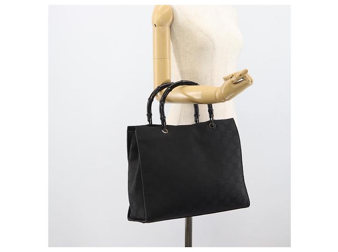 Borsa GUCCI GG Canvas Bamboo Nylon Nero Argento 002 1010 Auth ep15037 - vista 24