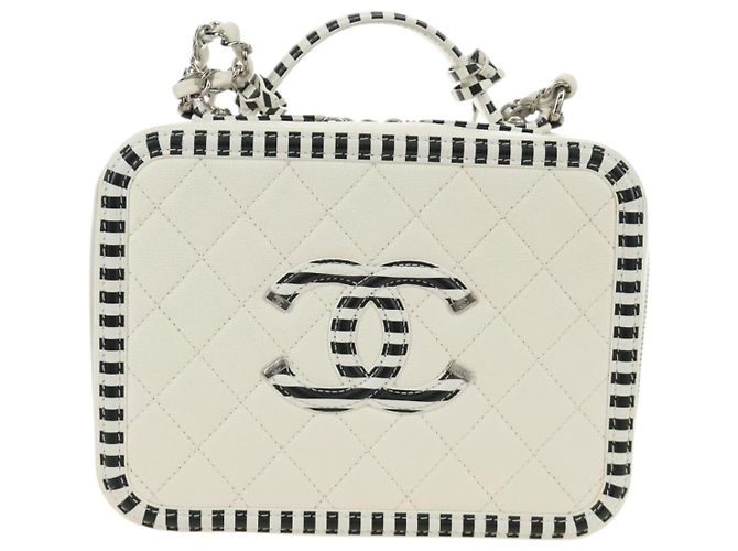 CHANEL CC Figley Matelasse Chain Bag Caviar Skin White Silver CC Auth 189075SM Argento Bianco - vista 13