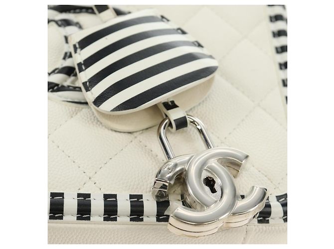 CHANEL CC Figley Matelasse Chain Bag Caviar Skin White Silver CC Auth 189075SM Argento Bianco - vista 24