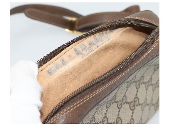 Bolso GUCCI GG Supreme Web Sherry Line en PVC Beige Oro 116 02 089 Auth BA13711 Dorado - vista 11