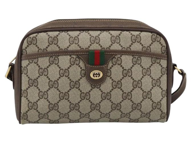 Bolso GUCCI GG Supreme Web Sherry Line en PVC Beige Oro 116 02 089 Auth BA13711 Dorado - vista 13