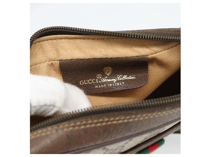 Bolso GUCCI GG Supreme Web Sherry Line en PVC Beige Oro 116 02 089 Auth BA13711 Dorado - vista 19