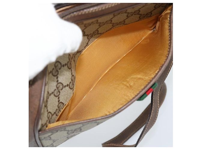 Bolso GUCCI GG Supreme Web Sherry Line en PVC Beige Oro 116 02 089 Auth BA13711 Dorado - vista 22
