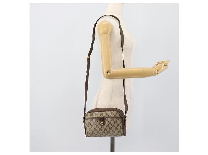 Bolso GUCCI GG Supreme Web Sherry Line en PVC Beige Oro 116 02 089 Auth BA13711 Dorado - vista 23