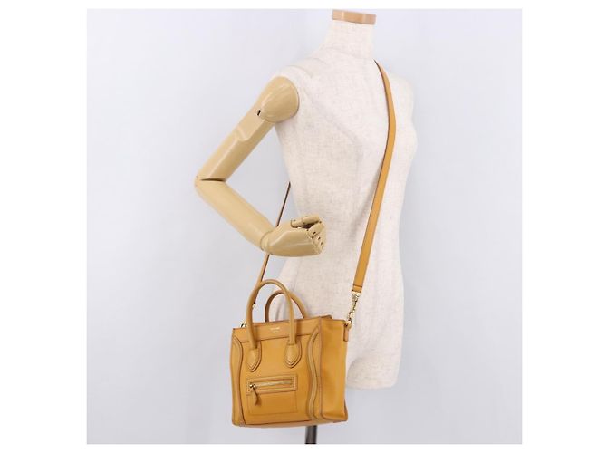 Céline CELINE Luggage Nano Shopper Handtasche aus Leder 2way Yellow Gold Auth 189842A Golden Gelb - Ansicht 25