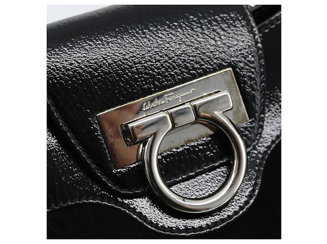 Borsa Salvatore Ferragamo Gancini in scamosciato nero e argento Auth BA13719A - vista 18