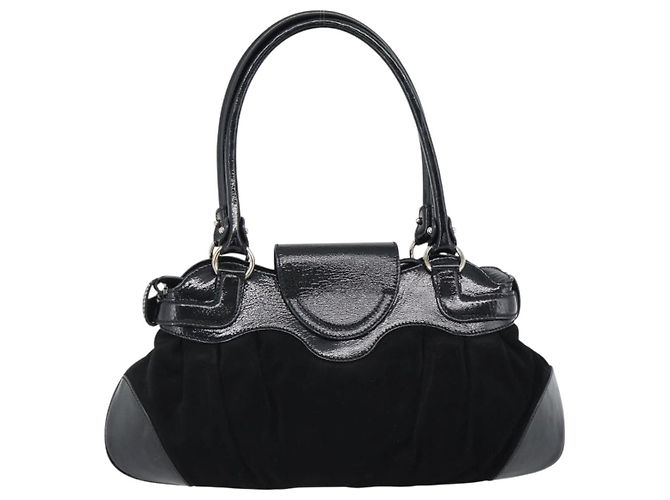 Borsa Salvatore Ferragamo Gancini in scamosciato nero e argento Auth BA13719A - vista 2