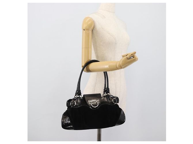 Borsa Salvatore Ferragamo Gancini in scamosciato nero e argento Auth BA13719A - vista 23