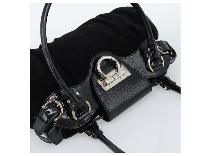 Borsa Salvatore Ferragamo Gancini in scamosciato nero e argento Auth BA13719A - vista 6