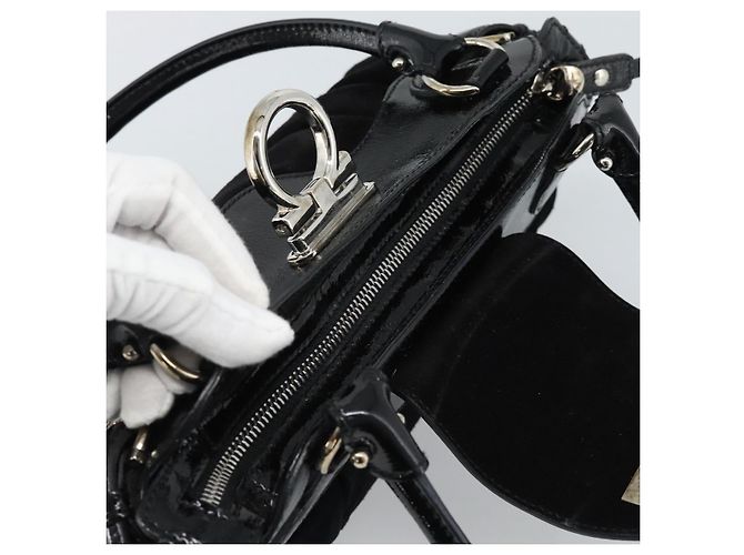 Borsa Salvatore Ferragamo Gancini in scamosciato nero e argento Auth BA13719A - vista 7