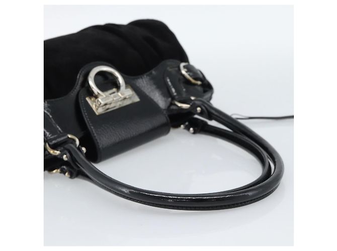 Borsa Salvatore Ferragamo Gancini in scamosciato nero e argento Auth BA13719A - vista 8