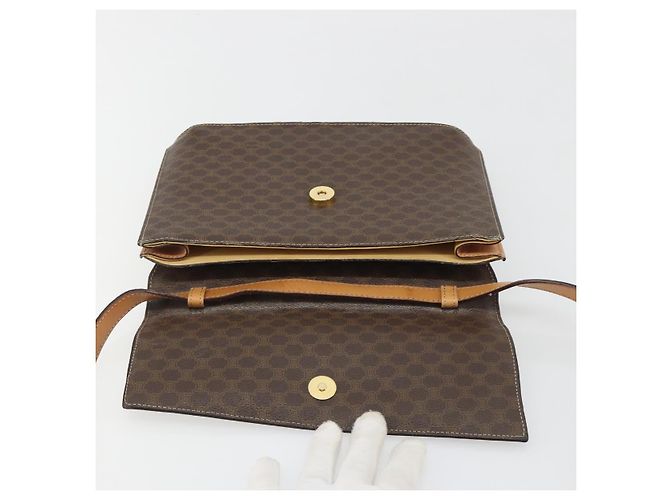 Céline CELINE Bolsa de Ombro Macadam Canvas com Medalhão PVC Couro Marrom Ouro Autêntica 189300 Dourado - vista 10