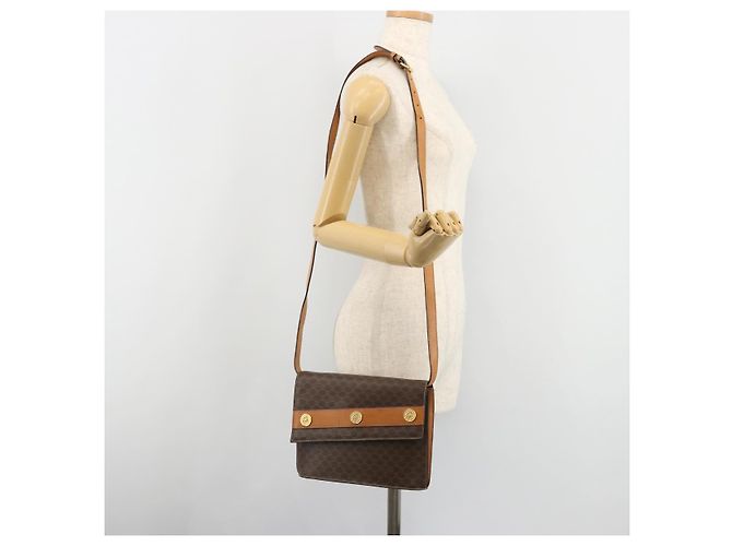Céline CELINE Bolsa de Ombro Macadam Canvas com Medalhão PVC Couro Marrom Ouro Autêntica 189300 Dourado - vista 22