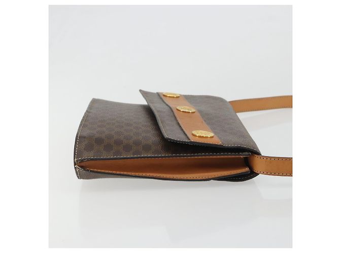 Céline CELINE Bolsa de Ombro Macadam Canvas com Medalhão PVC Couro Marrom Ouro Autêntica 189300 Dourado - vista 3