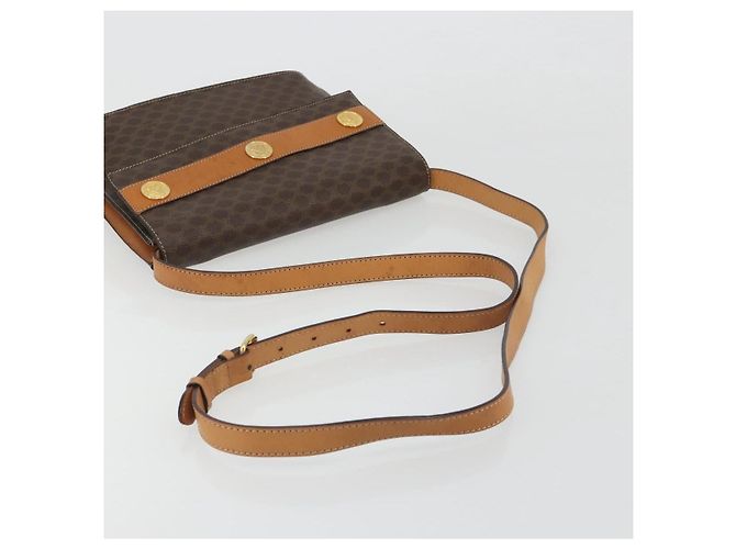 Céline CELINE Bolsa de Ombro Macadam Canvas com Medalhão PVC Couro Marrom Ouro Autêntica 189300 Dourado - vista 7