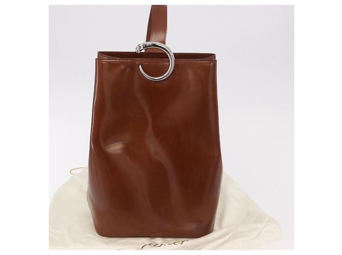 Borsa a tracolla CARTIER PANTHERE in pelle vernice marrone argento Auth 189661 - vista 12