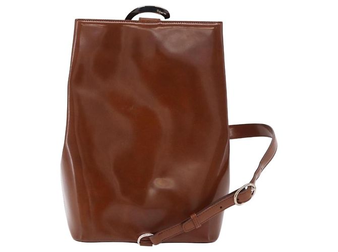 Borsa a tracolla CARTIER PANTHERE in pelle vernice marrone argento Auth 189661 - vista 2