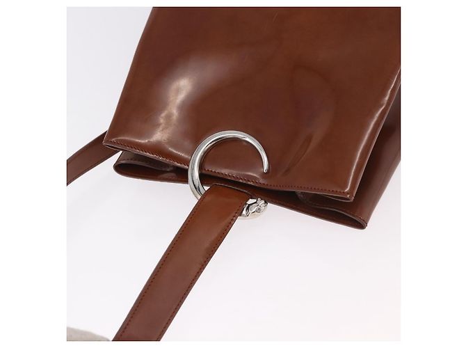 Borsa a tracolla CARTIER PANTHERE in pelle vernice marrone argento Auth 189661 - vista 6