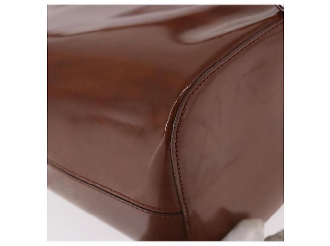 Borsa a tracolla CARTIER PANTHERE in pelle vernice marrone argento Auth 189661 - vista 8