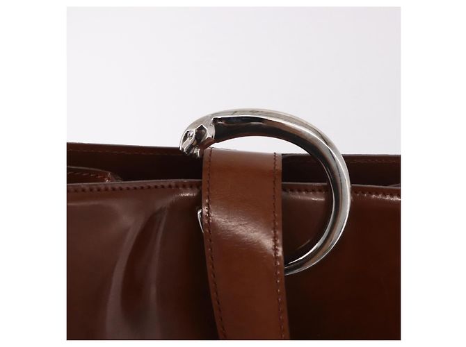 Borsa a tracolla CARTIER PANTHERE in pelle vernice marrone argento Auth 189661 - vista 9
