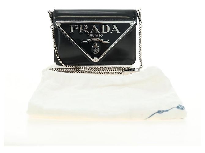 Bolso de Hombro con Cadena PRADA de Cuero Patentado Negro Plata 190226SAM - vista 12