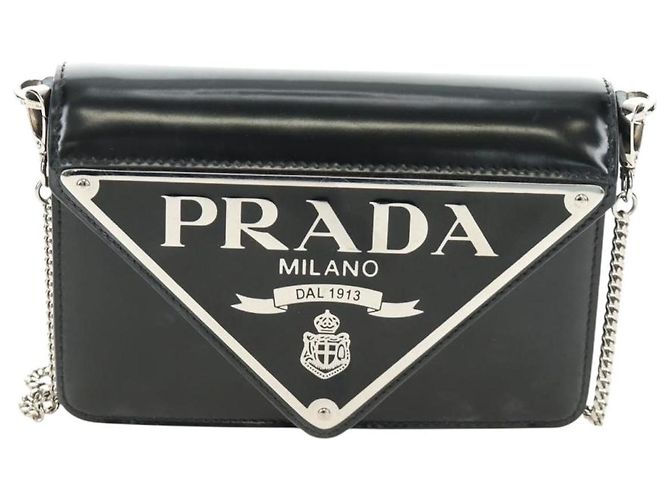Bolso de Hombro con Cadena PRADA de Cuero Patentado Negro Plata 190226SAM - vista 13