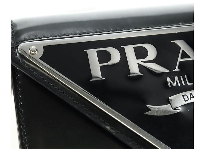Bolso de Hombro con Cadena PRADA de Cuero Patentado Negro Plata 190226SAM - vista 19