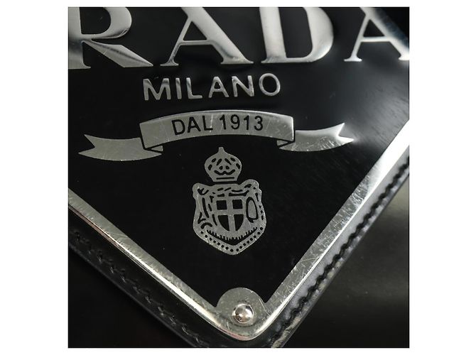 Bolso de Hombro con Cadena PRADA de Cuero Patentado Negro Plata 190226SAM - vista 20