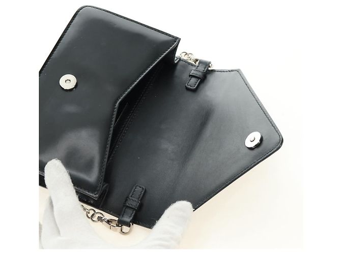 Bolso de Hombro con Cadena PRADA de Cuero Patentado Negro Plata 190226SAM - vista 22
