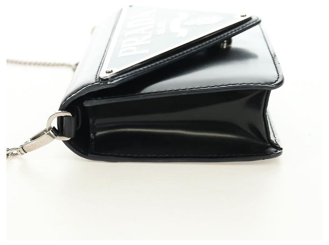 Bolso de Hombro con Cadena PRADA de Cuero Patentado Negro Plata 190226SAM - vista 3
