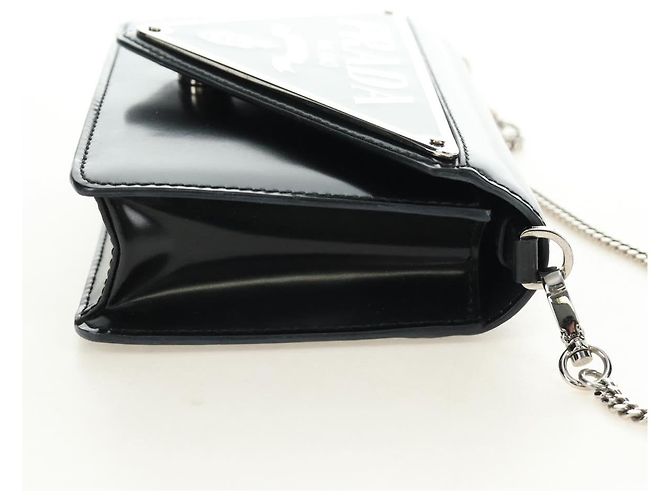 Bolso de Hombro con Cadena PRADA de Cuero Patentado Negro Plata 190226SAM - vista 4