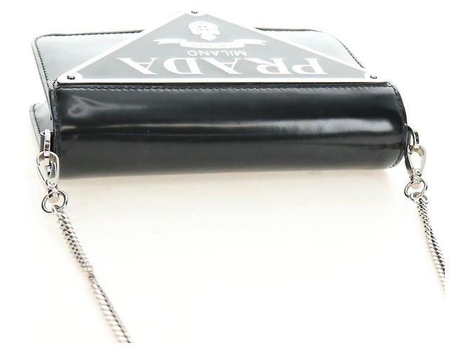 Bolso de Hombro con Cadena PRADA de Cuero Patentado Negro Plata 190226SAM - vista 6