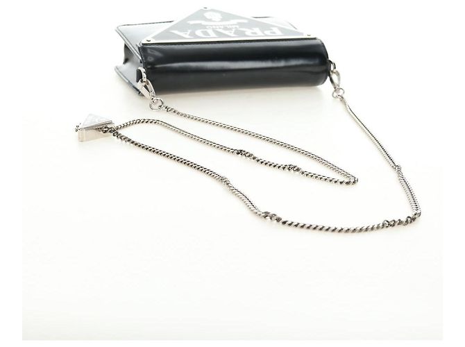 Bolso de Hombro con Cadena PRADA de Cuero Patentado Negro Plata 190226SAM - vista 7