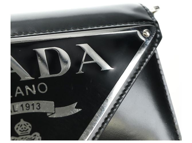 Bolso de Hombro con Cadena PRADA de Cuero Patentado Negro Plata 190226SAM - vista 9
