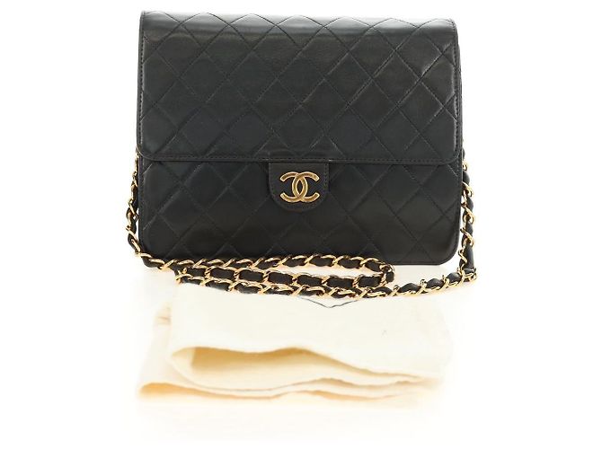 CHANEL Matelasse Chain Shoulder Bag Lamb Skin Black Gold CC Auth 189753V Nero D'oro - vista 12