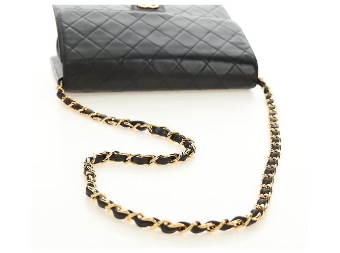 CHANEL Matelasse Chain Shoulder Bag Lamb Skin Black Gold CC Auth 189753V Nero D'oro - vista 6