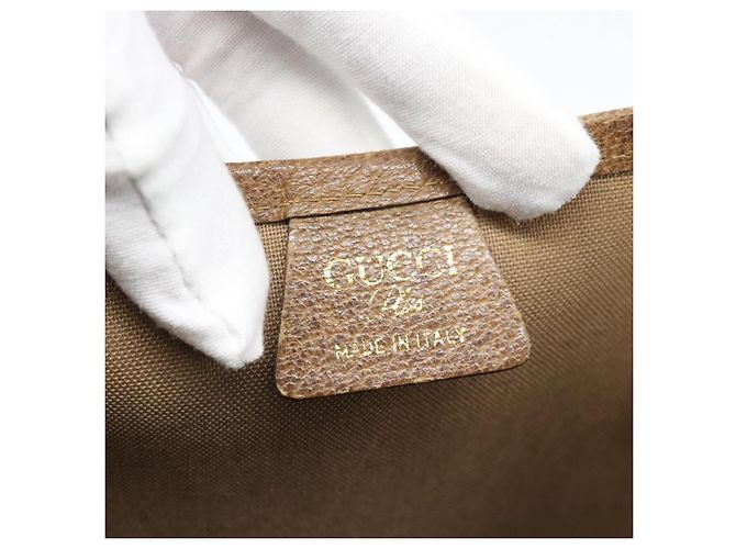 Borsa Tote GUCCI GG Supreme Web Sherry Line PVC Beige Gold Auth 189947 D'oro - vista 10